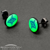 Black Anodized Evil Eye Glow in the Dark Stud Earrings by Onyx O