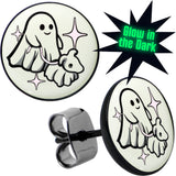 Black Anodized Halloween Ghost Dog Walker Glow in the Dark Stud Earrings by Onyx O