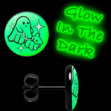 Black Anodized Halloween Ghost Dog Walker Glow in the Dark Stud Earrings by Onyx O