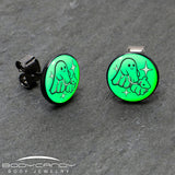 Black Anodized Halloween Ghost Dog Walker Glow in the Dark Stud Earrings by Onyx O