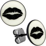 Black Anodized Steel Lipstick Kiss Mark Glow in the Dark Stud Earrings by Onyx O