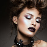 Black Anodized Steel Lipstick Kiss Mark Glow in the Dark Stud Earrings by Onyx O