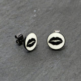 Black Anodized Steel Lipstick Kiss Mark Glow in the Dark Stud Earrings by Onyx O
