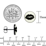Black Anodized Steel Lipstick Kiss Mark Glow in the Dark Stud Earrings by Onyx O
