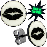Black Anodized Steel Lipstick Kiss Mark Glow in the Dark Stud Earrings by Onyx O