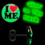 Black Anodized Steel Glow in the Dark Stud Earrings by Onyx O