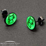 Black Anodized Kitty Cat Glow in the Dark Stud Earrings by Onyx O