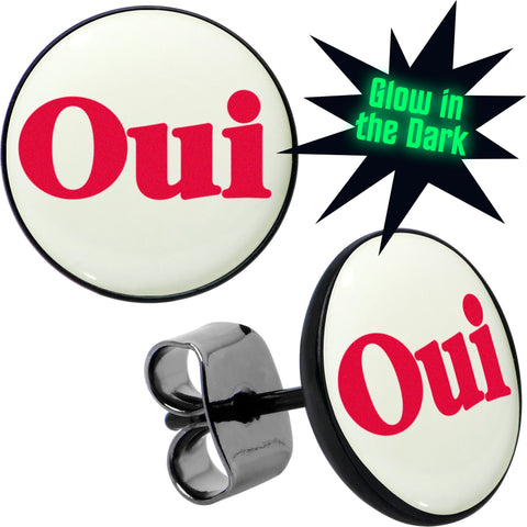 Black Anodized OUI Glow in the Dark Stud Earrings by Onyx O