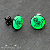 Black Anodized Skeleton Kitty Cat Glow in the Dark Stud Earrings by Onyx O