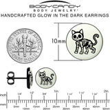 Black Anodized Skeleton Kitty Cat Glow in the Dark Stud Earrings by Onyx O