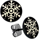 Black Anodized Glow in the Dark Holiday Snowflake Stud Earrings by Onyx O