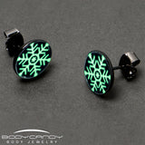 Black Anodized Glow in the Dark Holiday Snowflake Stud Earrings by Onyx O