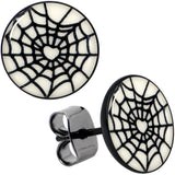 Black Anodized Steel Heart Spider Web Glow in the Dark Stud Earrings by Onyx O