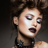 Black Anodized Steel Heart Spider Web Glow in the Dark Stud Earrings by Onyx O