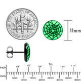 Black Anodized Steel Heart Spider Web Glow in the Dark Stud Earrings by Onyx O