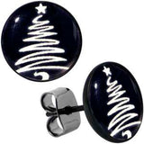 Black Anodized Glow in the Dark Holiday Christmas Tree Stud Earrings by Onyx O