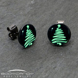 Black Anodized Glow in the Dark Holiday Christmas Tree Stud Earrings by Onyx O