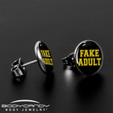 Black Yellow Fake Adult Stud Earrings by Onyx O