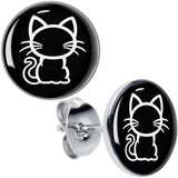 Black and White Kitty Cat Stud Earrings by Onyx O