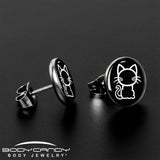 Black and White Kitty Cat Stud Earrings by Onyx O