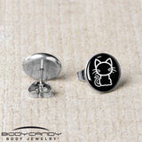 Black and White Kitty Cat Stud Earrings by Onyx O