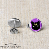 Black Mystic Kitty Cat Stud Earrings by Onyx O