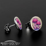 Artist Drawn Pink Mushrooms Stud Earrings by Onyx O