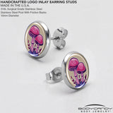 Artist Drawn Pink Mushrooms Stud Earrings by Onyx O