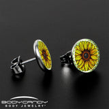 Blossom Creation Yellow Sunflower Stud Earrings by Onyx O