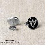 Black White Winged Cross Stud Earrings by Onyx O