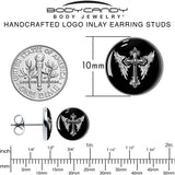 Black White Winged Cross Stud Earrings by Onyx O