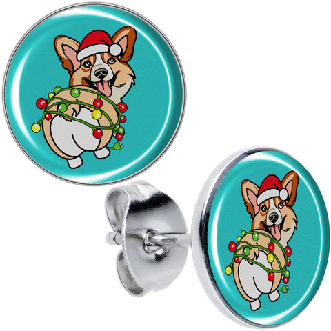 Christmas Holiday Lights Corgi Dog Stud Earrings by Onyx O