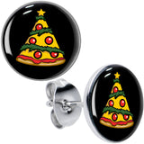 Christmas Holiday Pizza Tree Stud Earrings by Onyx O