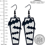 Black Bat Coffin Glow in the Dark Dangle Earrings by Onyx O