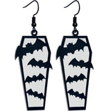 Black Bat Coffin Glow in the Dark Dangle Earrings by Onyx O