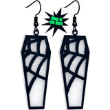Black Spider Web Coffin Glow in the Dark Dangle Earrings by Onyx O