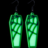 Black Spider Web Coffin Glow in the Dark Dangle Earrings by Onyx O