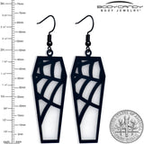 Black Spider Web Coffin Glow in the Dark Dangle Earrings by Onyx O