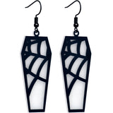 Black Spider Web Coffin Glow in the Dark Dangle Earrings by Onyx O