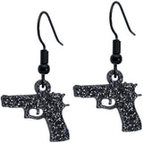 Black Glitter Gun Fishhook Dangle Earrings