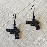 Black Glitter Gun Fishhook Dangle Earrings