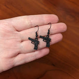 Black Glitter Gun Fishhook Dangle Earrings