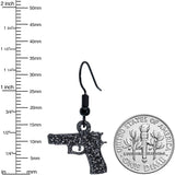 Black Glitter Gun Fishhook Dangle Earrings