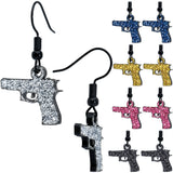 Black Glitter Gun Fishhook Dangle Earrings