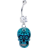 Acrylicious Shades of Aqua Sugar Skull Dangle Belly Ring