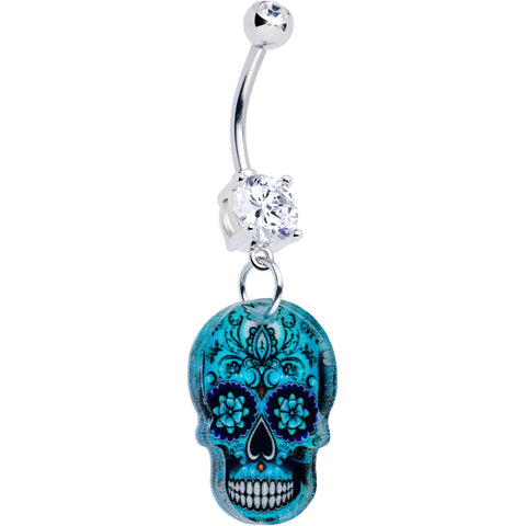 Acrylicious Shades of Aqua Sugar Skull Dangle Belly Ring