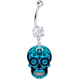 Acrylicious Shades of Aqua Sugar Skull Dangle Belly Ring