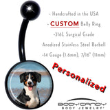 Black Anodized Titanium Custom Photo Belly Ring