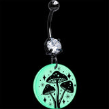 Black Double Gem Glow in the Dark Mystic Mushroom Dangle Belly Ring by Onyx O