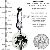 Black Double Gem Glow in the Dark Mystic Mushroom Dangle Belly Ring by Onyx O